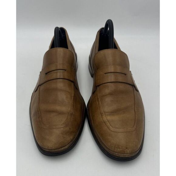 COLE HAAN Mens Brown Penny Loafers size 9.5 M NikeAir Cognac slip-on - Picture 1 of 12